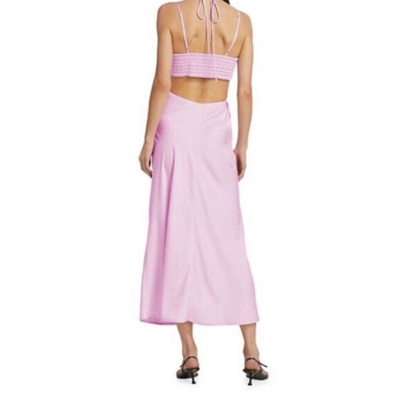 NWT ALC Sienna Strappy Cut Out Back Pink Halter Satin Slip Dress in Tube Rose 8 - Picture 2 of 9
